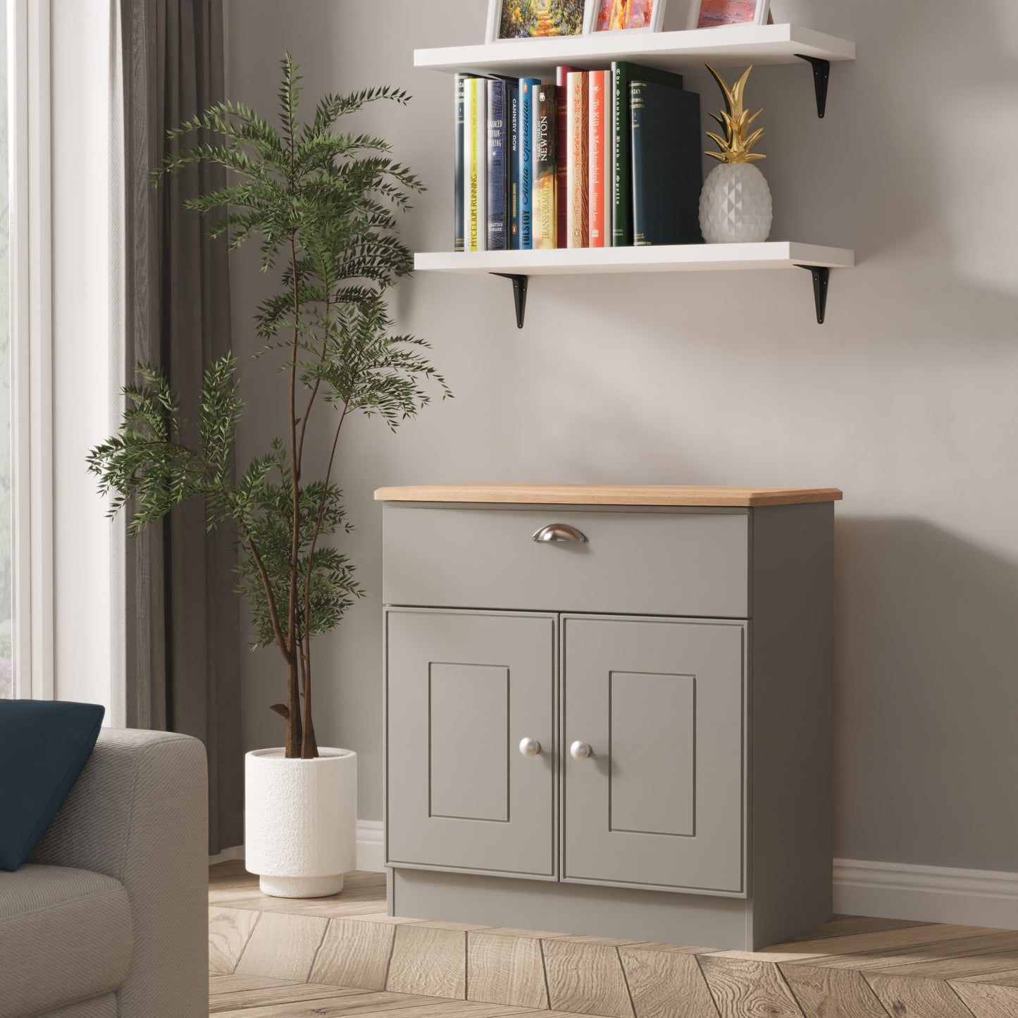 Victoria Sideboard Grey & Light Oak 2 Doors 1 Drawer 77cm