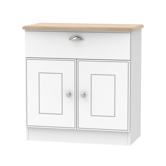 Victoria Sideboard White & Light Oak 2 Doors 1 Drawer 77cm