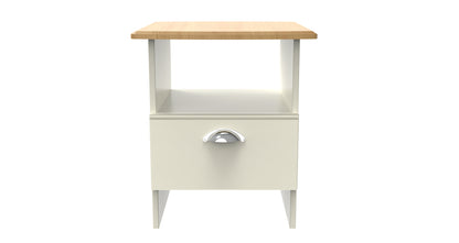 Victoria Side Table Cream & Light Oak 1 Shelf 1 Drawer 44cm
