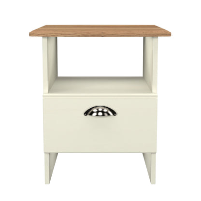 Victoria Side Table Cream & Light Oak 1 Shelf 1 Drawer 44cm