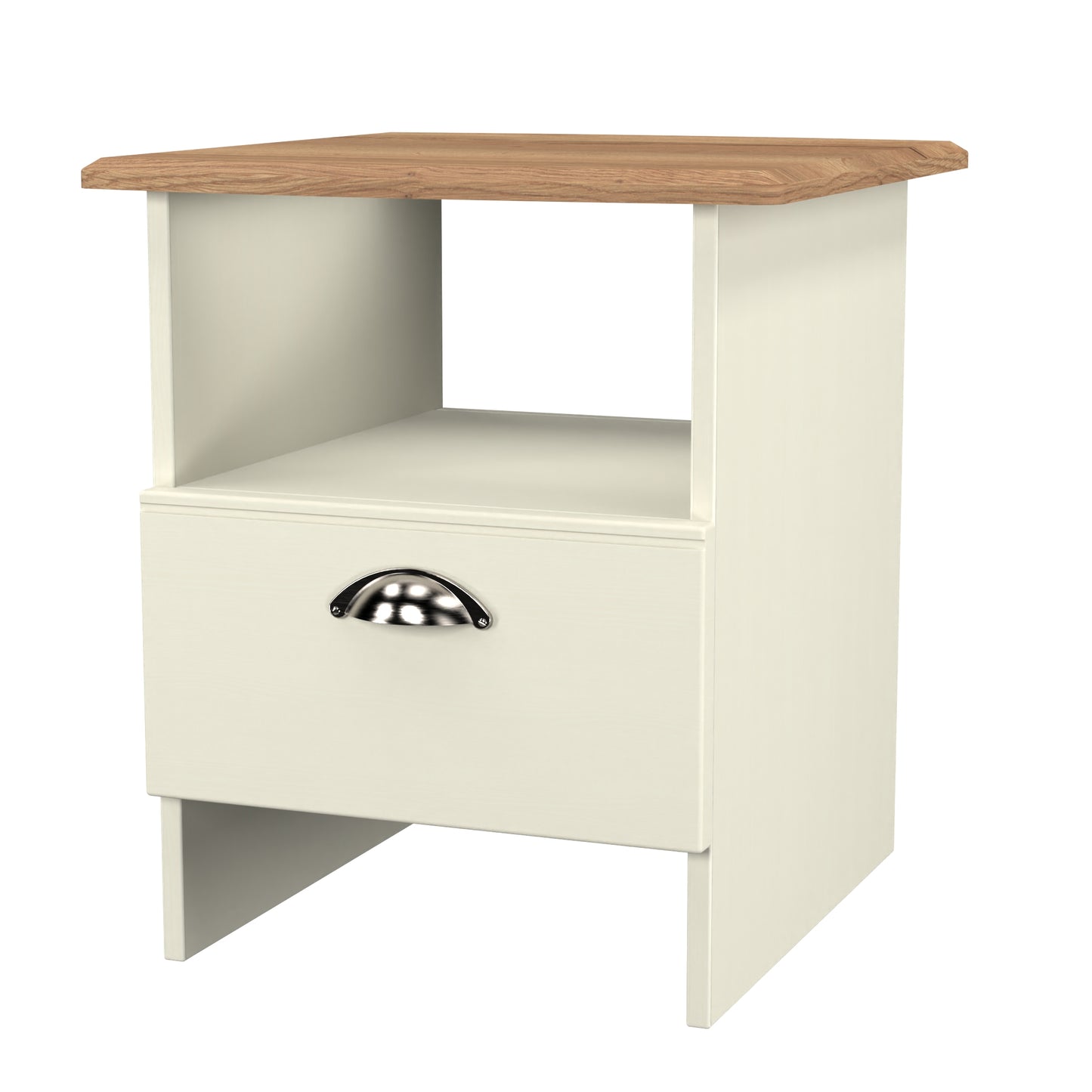 Victoria Side Table Cream & Light Oak 1 Shelf 1 Drawer 44cm