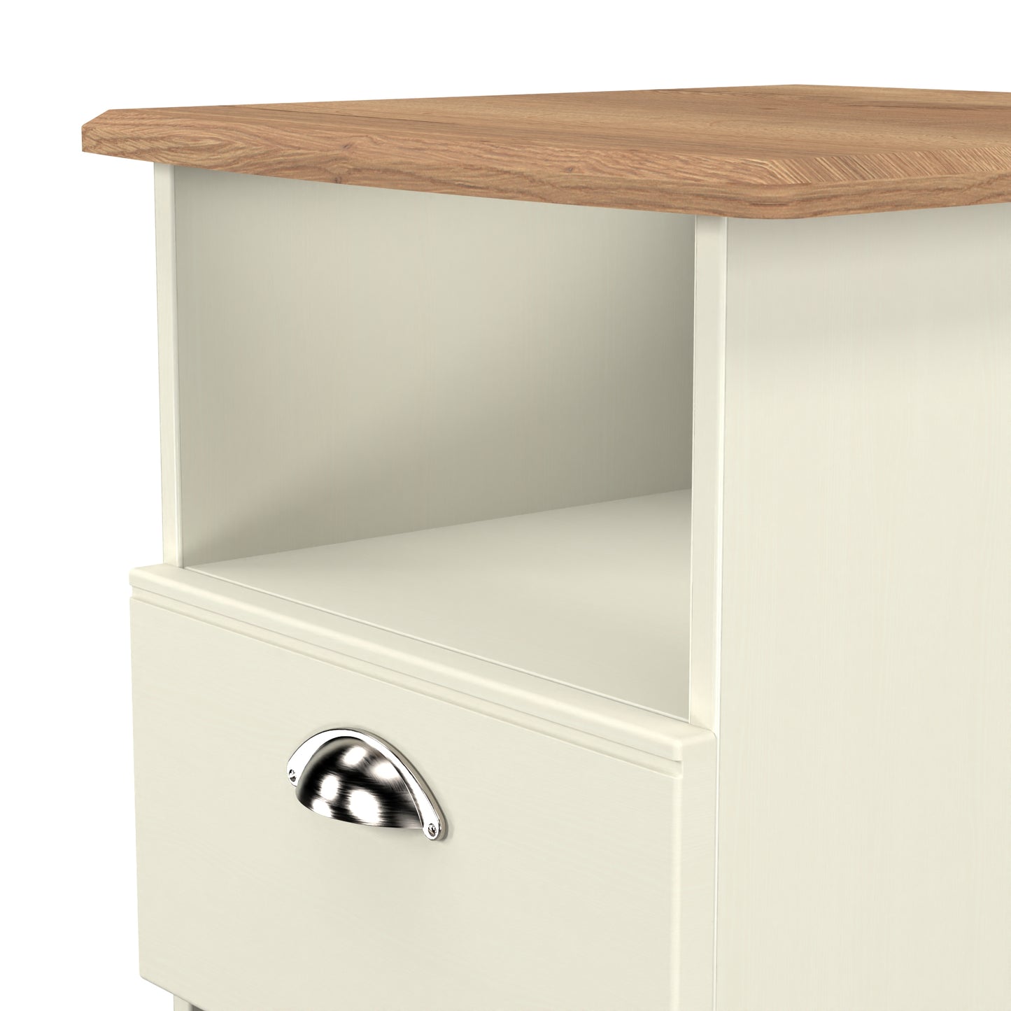 Victoria Side Table Cream & Light Oak 1 Shelf 1 Drawer 44cm