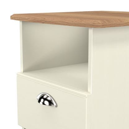 Victoria Side Table Cream & Light Oak 1 Shelf 1 Drawer 44cm