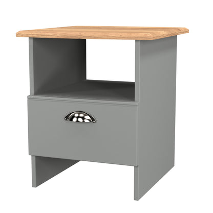 Victoria Side Table Grey & Light Oak 1 Shelf 1 Drawer 44cm