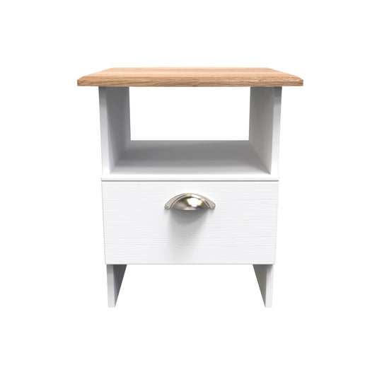 Victoria Side Table White & Light Oak 1 Shelf 1 Drawer 44cm