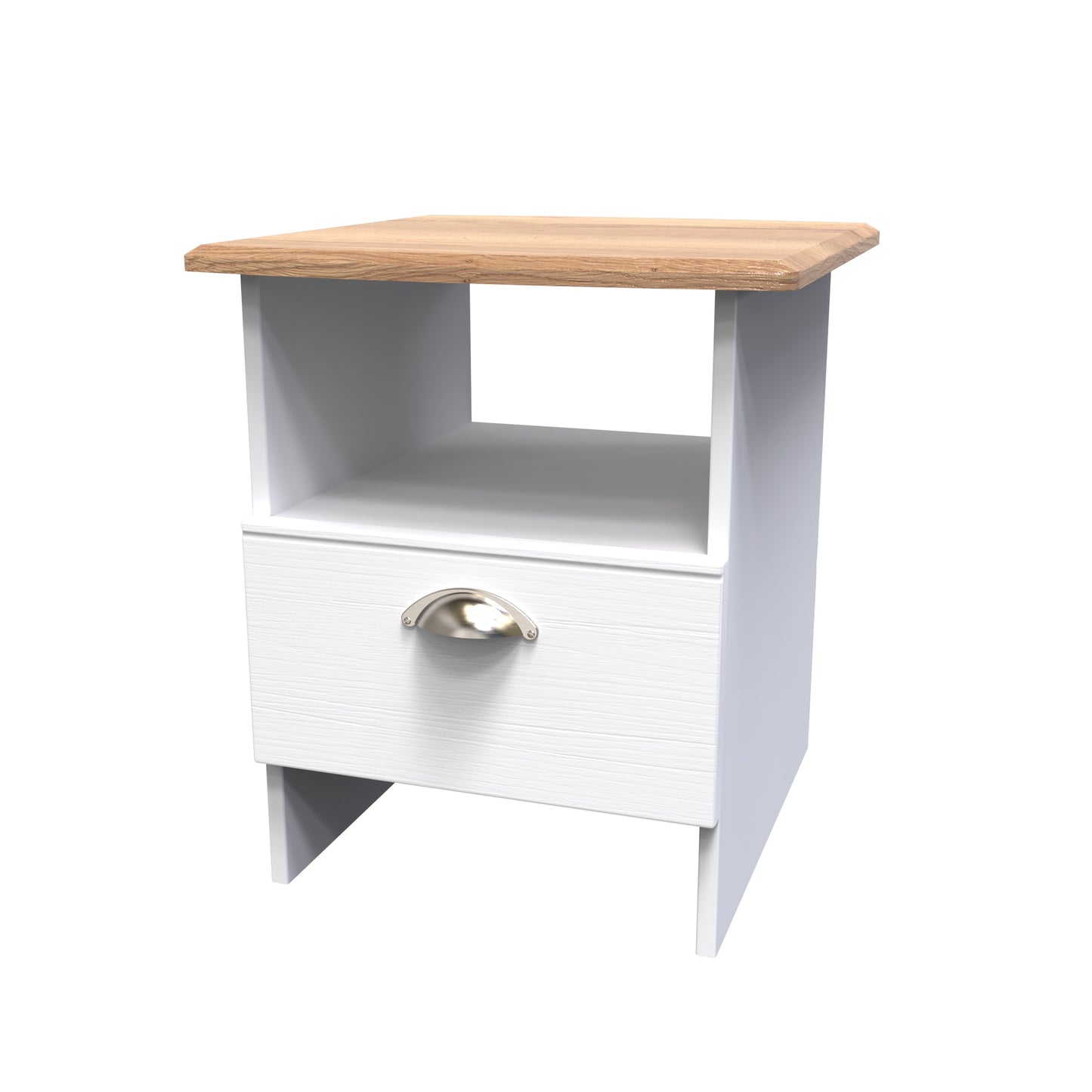 Victoria Side Table White & Light Oak 1 Shelf 1 Drawer 44cm