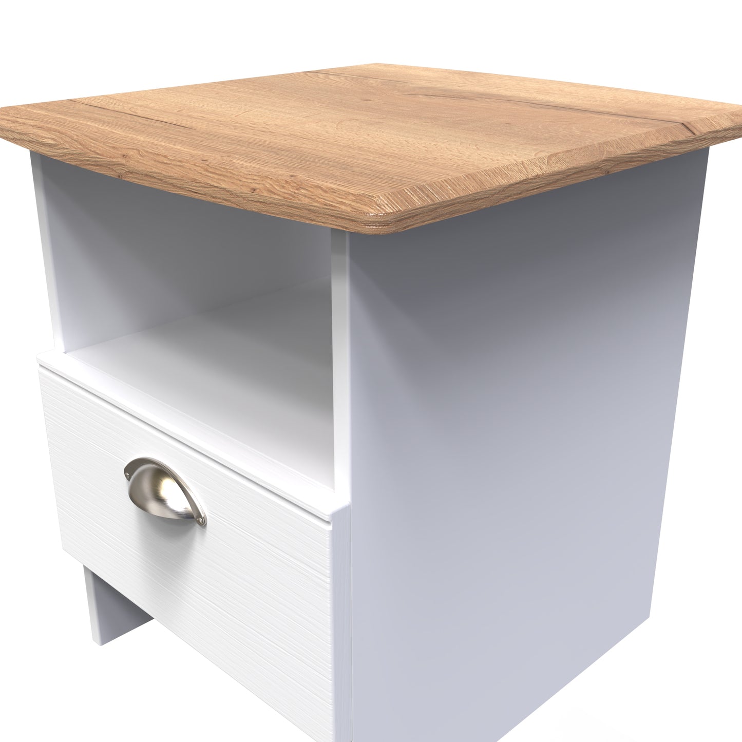 Victoria Side Table White & Light Oak 1 Shelf 1 Drawer 44cm