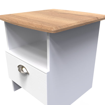 Victoria Side Table White & Light Oak 1 Shelf 1 Drawer 44cm