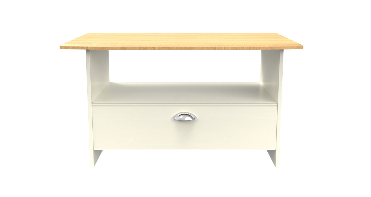 Victoria Coffee Table Cream & Light Oak 1 Shelf 1 Drawer 93cm