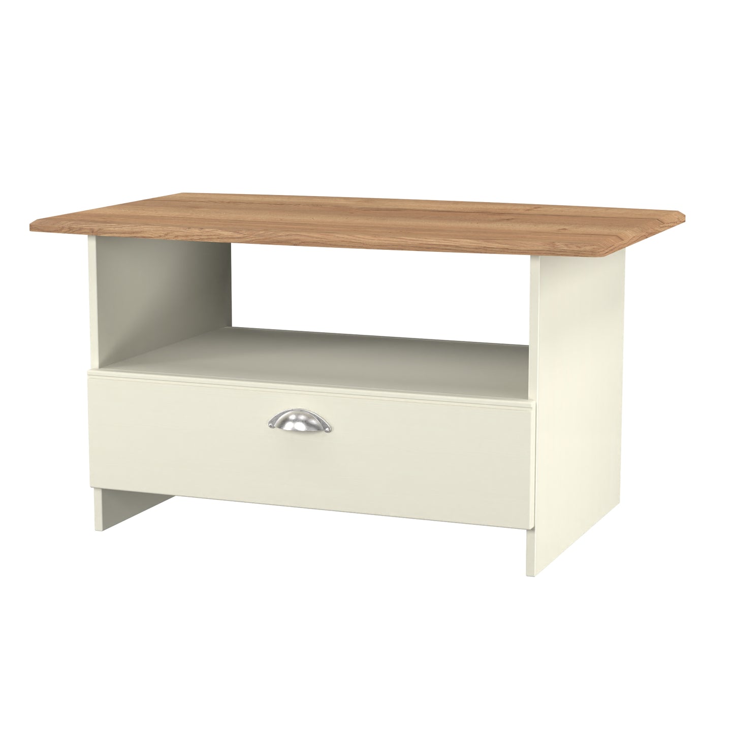 Victoria Coffee Table Cream & Light Oak 1 Shelf 1 Drawer 93cm
