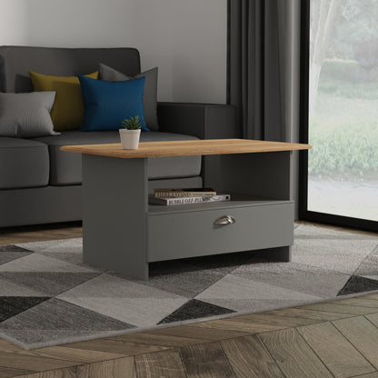 Victoria Coffee Table Grey & Light Oak 1 Shelf 1 Drawer 93cm