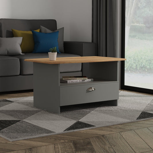 Victoria Coffee Table Grey & Light Oak 1 Shelf 1 Drawer 93cm