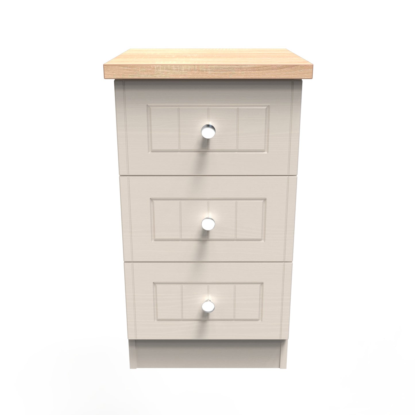 Vienna Bedside Table Off-white & Light Oak 3 Drawers 37cm
