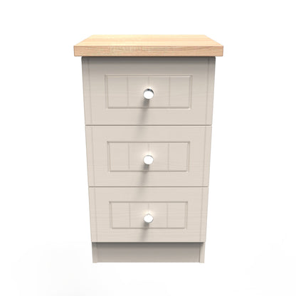 Vienna Bedside Table Off-white & Light Oak 3 Drawers 37cm