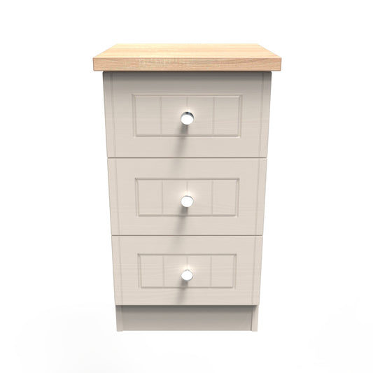 Vienna Bedside Table Off-white & Light Oak 3 Drawers 37cm