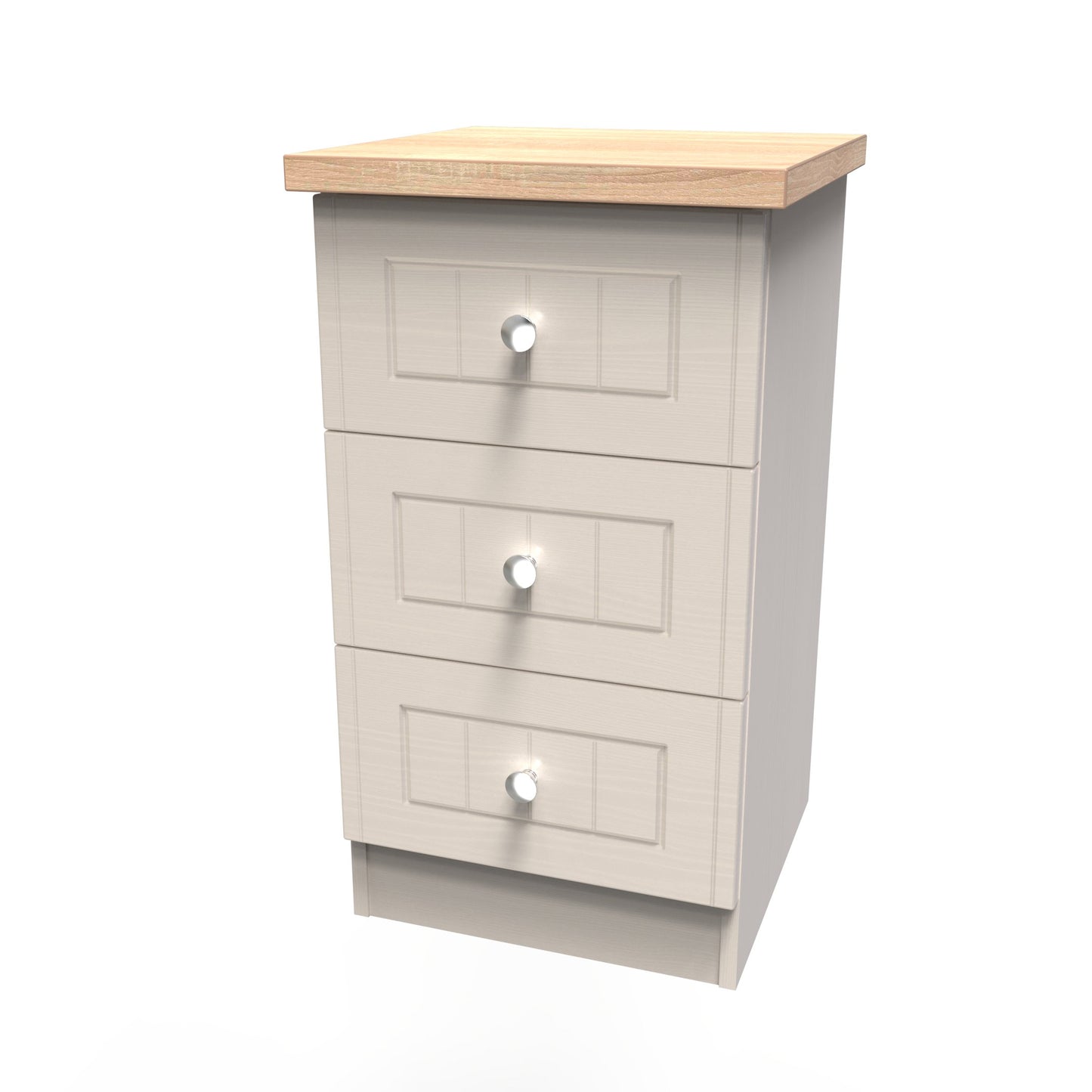 Vienna Bedside Table Off-white & Light Oak 3 Drawers 37cm