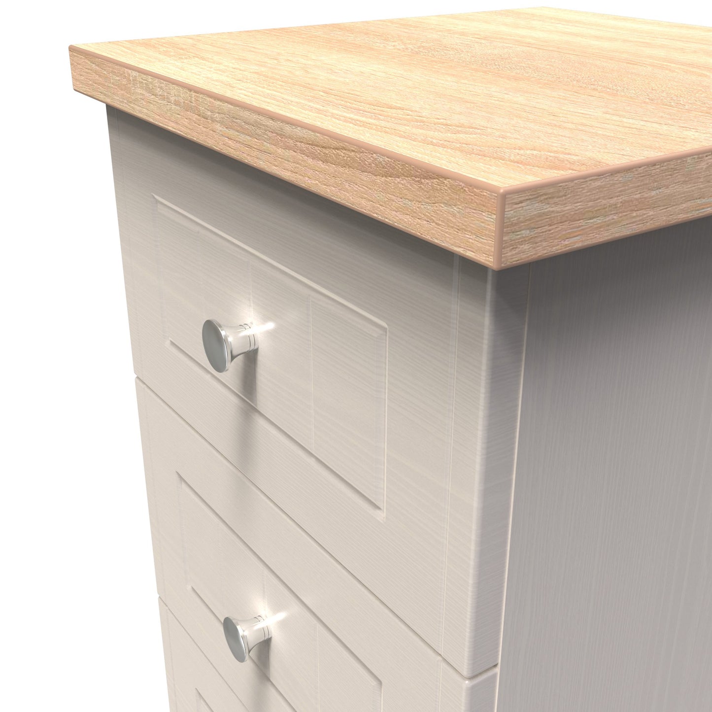Vienna Bedside Table Off-white & Light Oak 3 Drawers 37cm