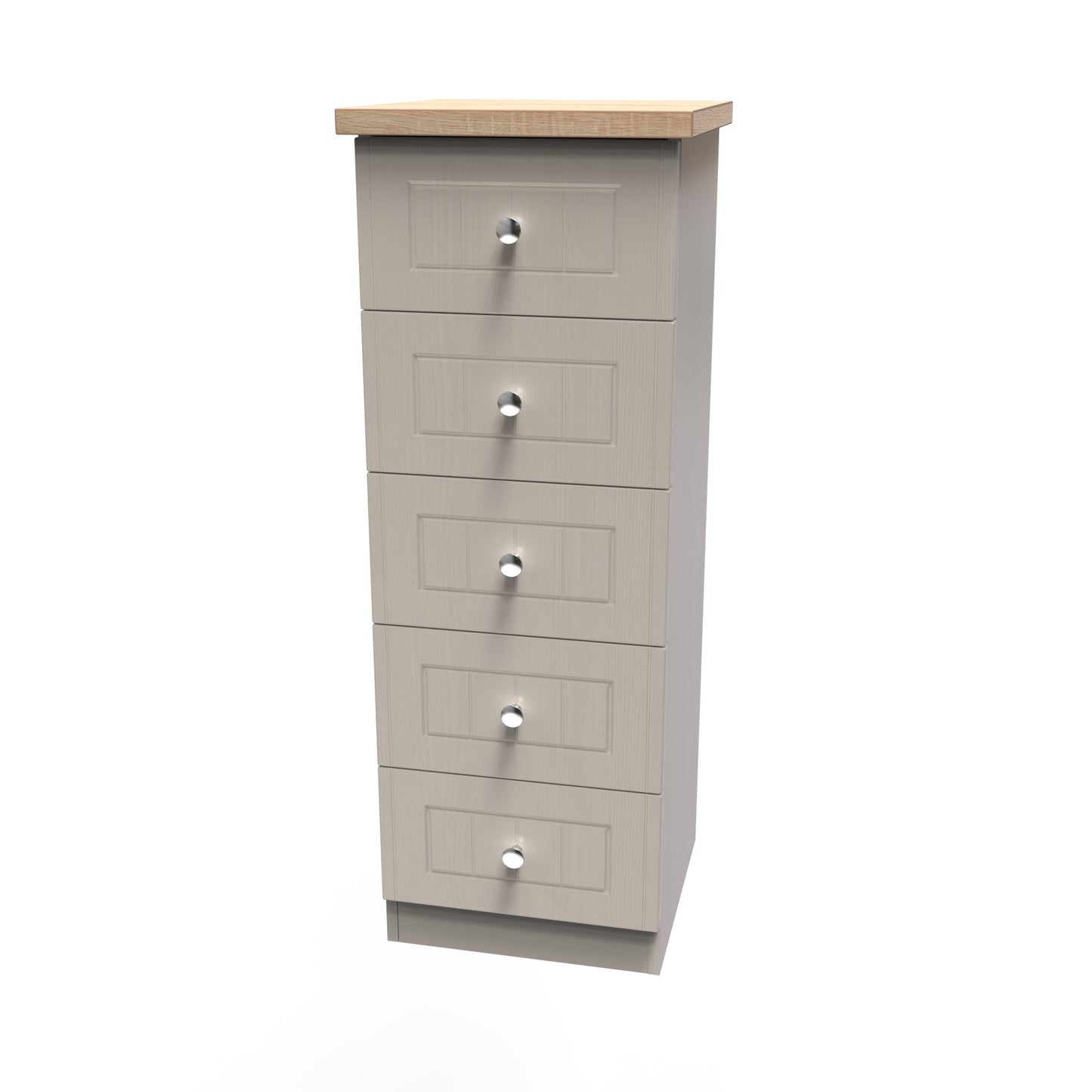 Vienna Tall Tallboy Off-white & Light Oak 5 Drawers 37cm