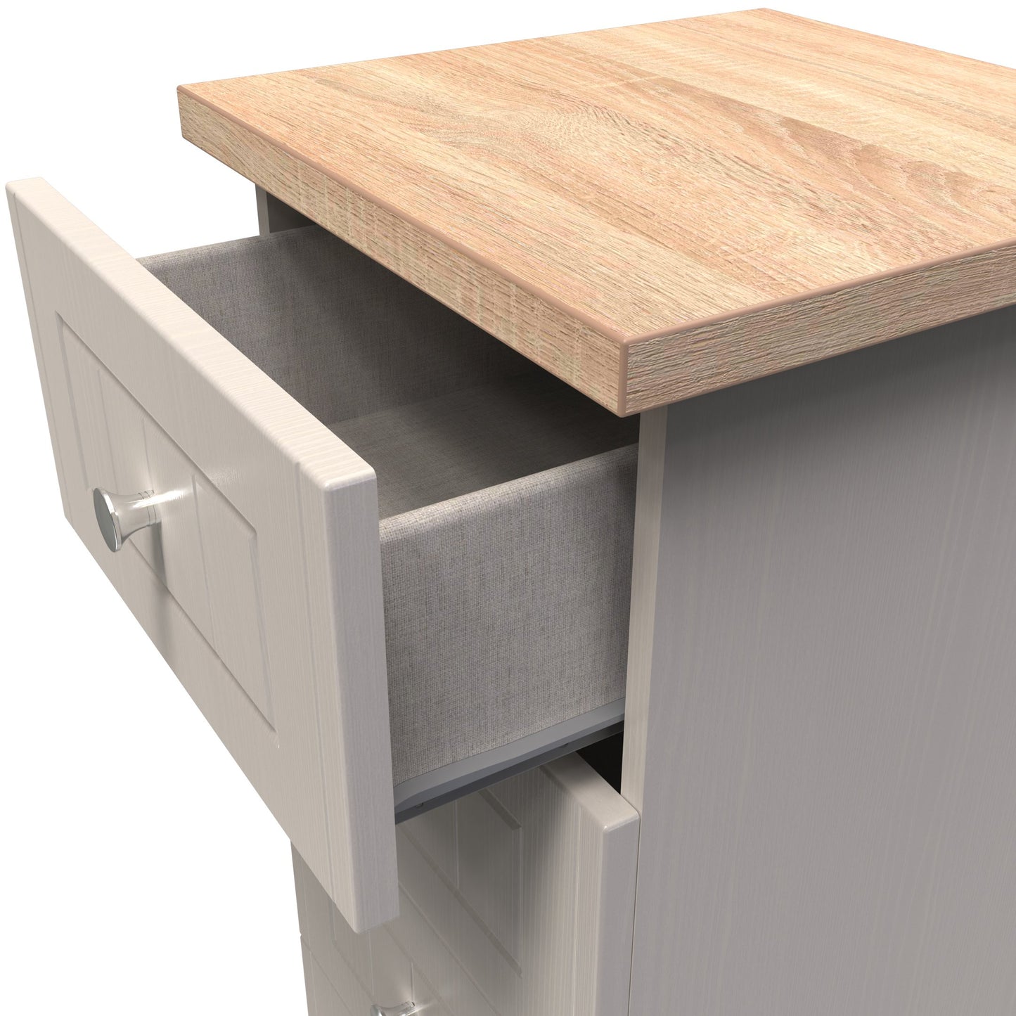 Vienna Tall Tallboy Off-white & Light Oak 5 Drawers 37cm