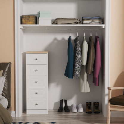 Vienna Tall Tallboy White & Light Oak 5 Drawers 37cm