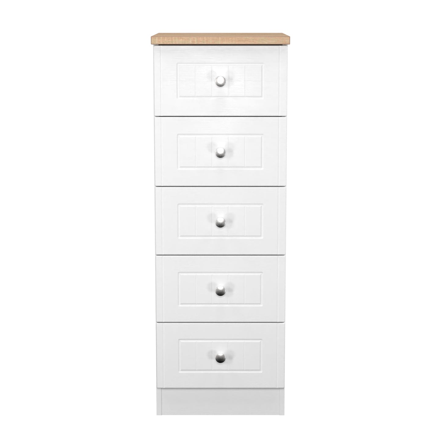 Vienna Tall Tallboy White & Light Oak 5 Drawers 37cm