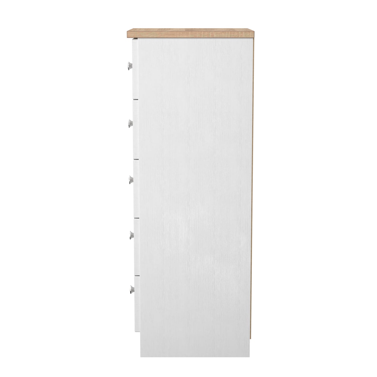 Vienna Tall Tallboy White & Light Oak 5 Drawers 37cm
