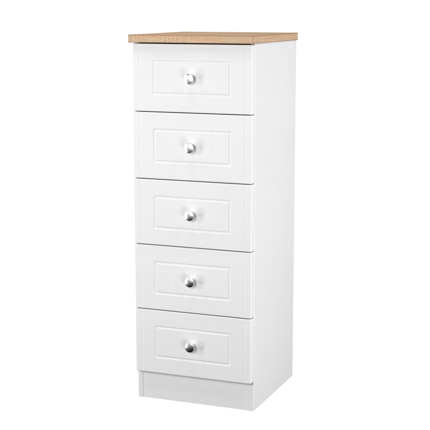 Vienna Tall Tallboy White & Light Oak 5 Drawers 37cm