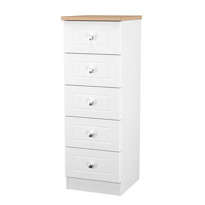 Vienna Tall Tallboy White & Light Oak 5 Drawers 37cm