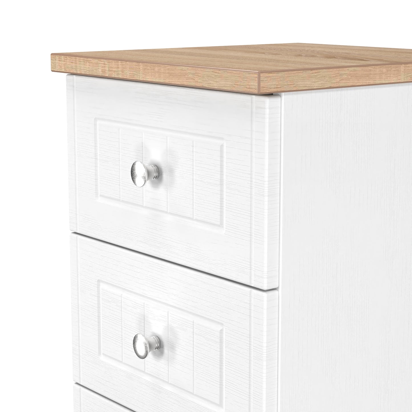 Vienna Tall Tallboy White & Light Oak 5 Drawers 37cm