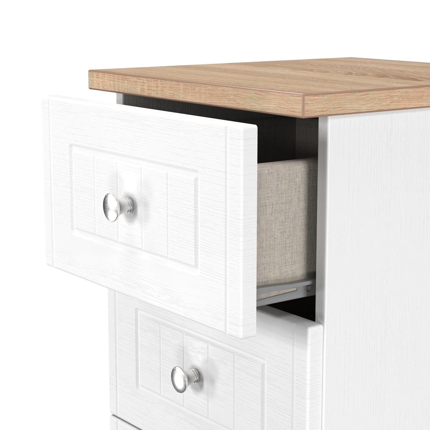 Vienna Tall Tallboy White & Light Oak 5 Drawers 37cm