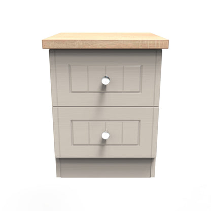 Vienna Bedside Table Off-white & Light Oak 2 Drawers 37cm