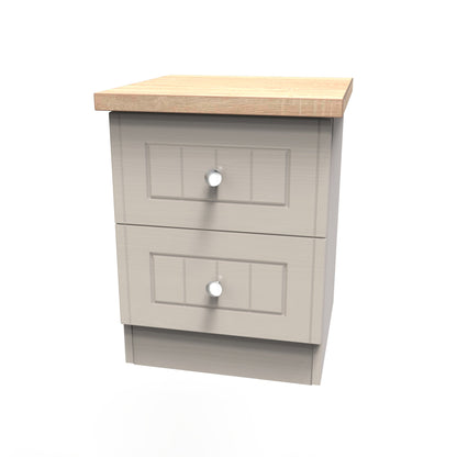 Vienna Bedside Table Off-white & Light Oak 2 Drawers 37cm