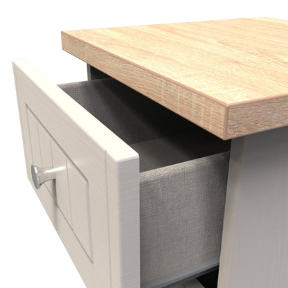 Vienna Bedside Table Off-white & Light Oak 2 Drawers 37cm