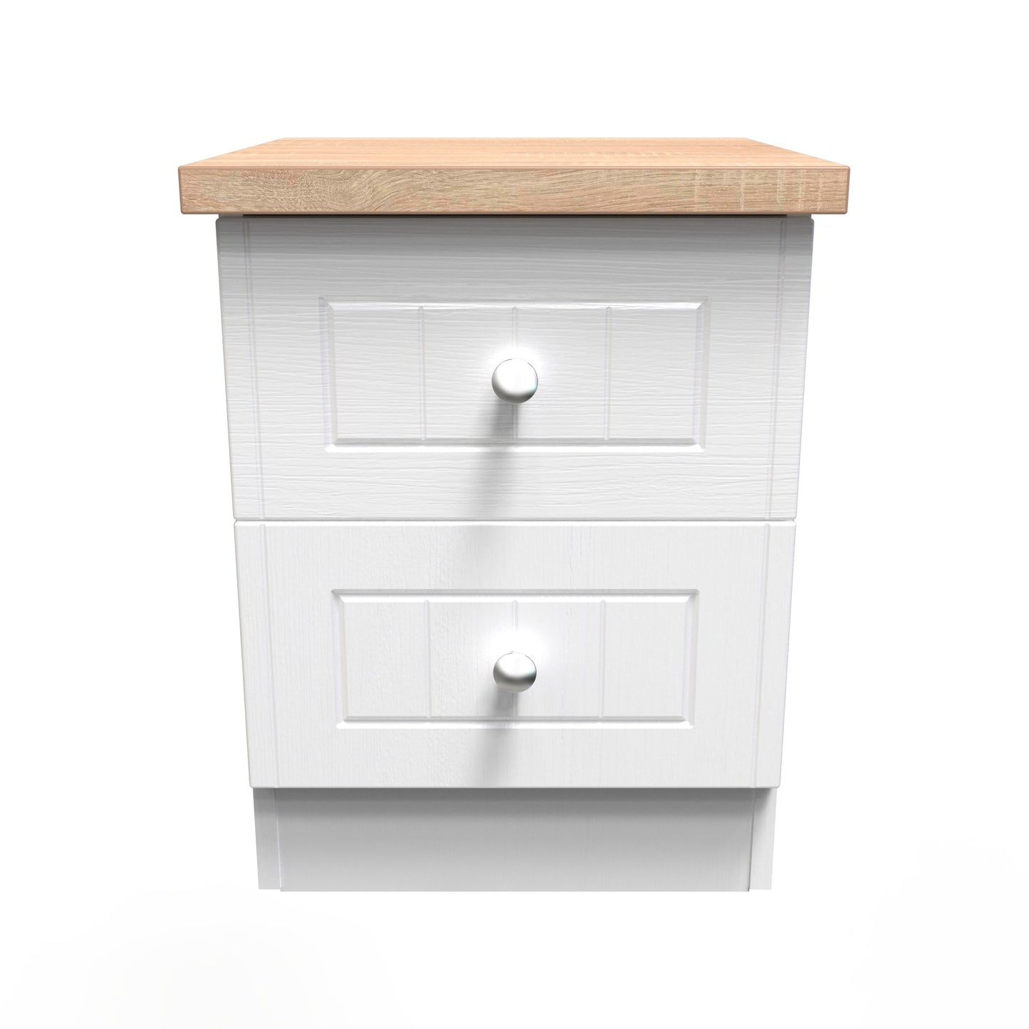 Vienna Bedside Table White & Light Oak 2 Drawers 37cm