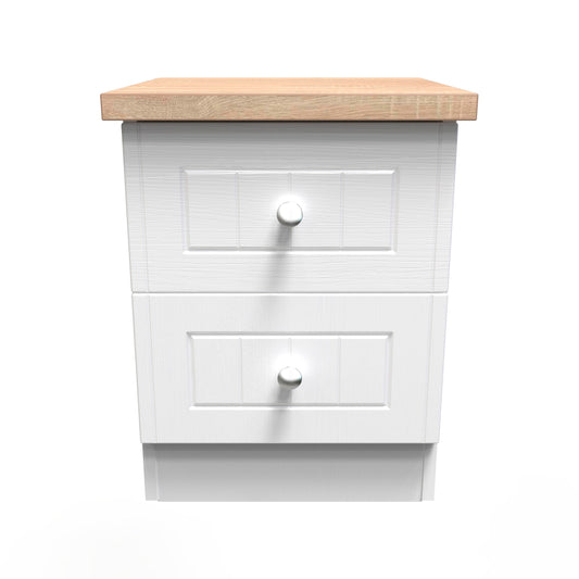 Vienna Bedside Table White & Light Oak 2 Drawers 37cm