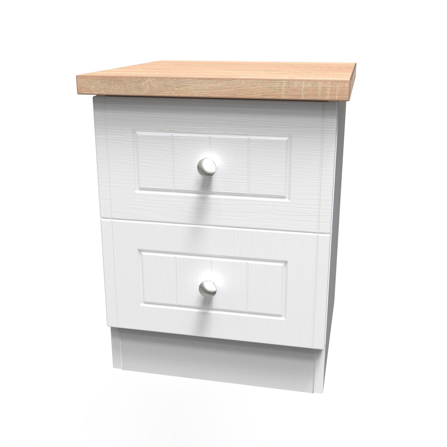Vienna Bedside Table White & Light Oak 2 Drawers 37cm