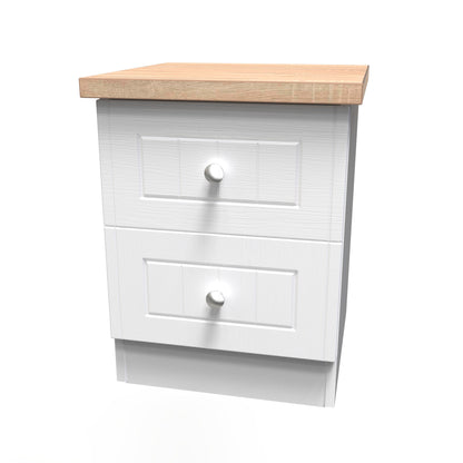 Vienna Bedside Table White & Light Oak 2 Drawers 37cm