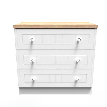 Vienna Chest of Drawers White & Light Oak 3 Drawers 74cm