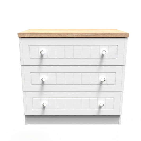 Vienna Chest of Drawers White & Light Oak 3 Drawers 74cm