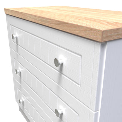 Vienna Chest of Drawers White & Light Oak 3 Drawers 74cm