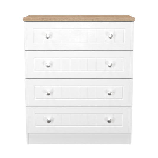 Vienna Chest of Drawers White & Light Oak 4 Drawers 74cm