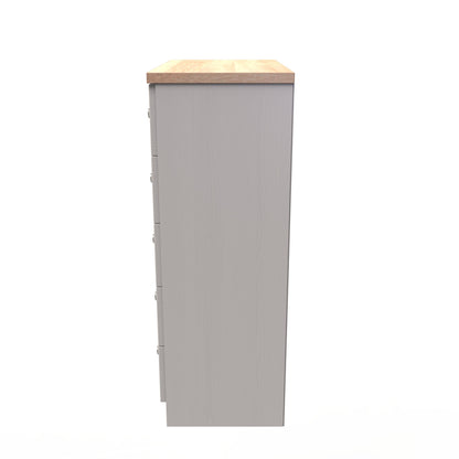 Vienna Tall Chest of Drawers Off-white & Light Oak 5 Drawers 74cm