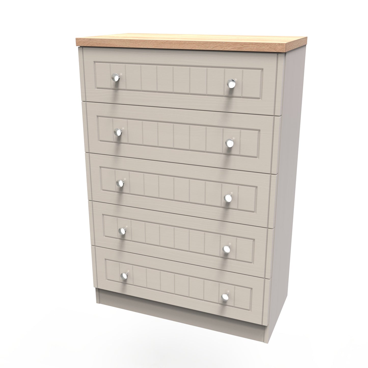 Vienna Tall Chest of Drawers Off-white & Light Oak 5 Drawers 74cm