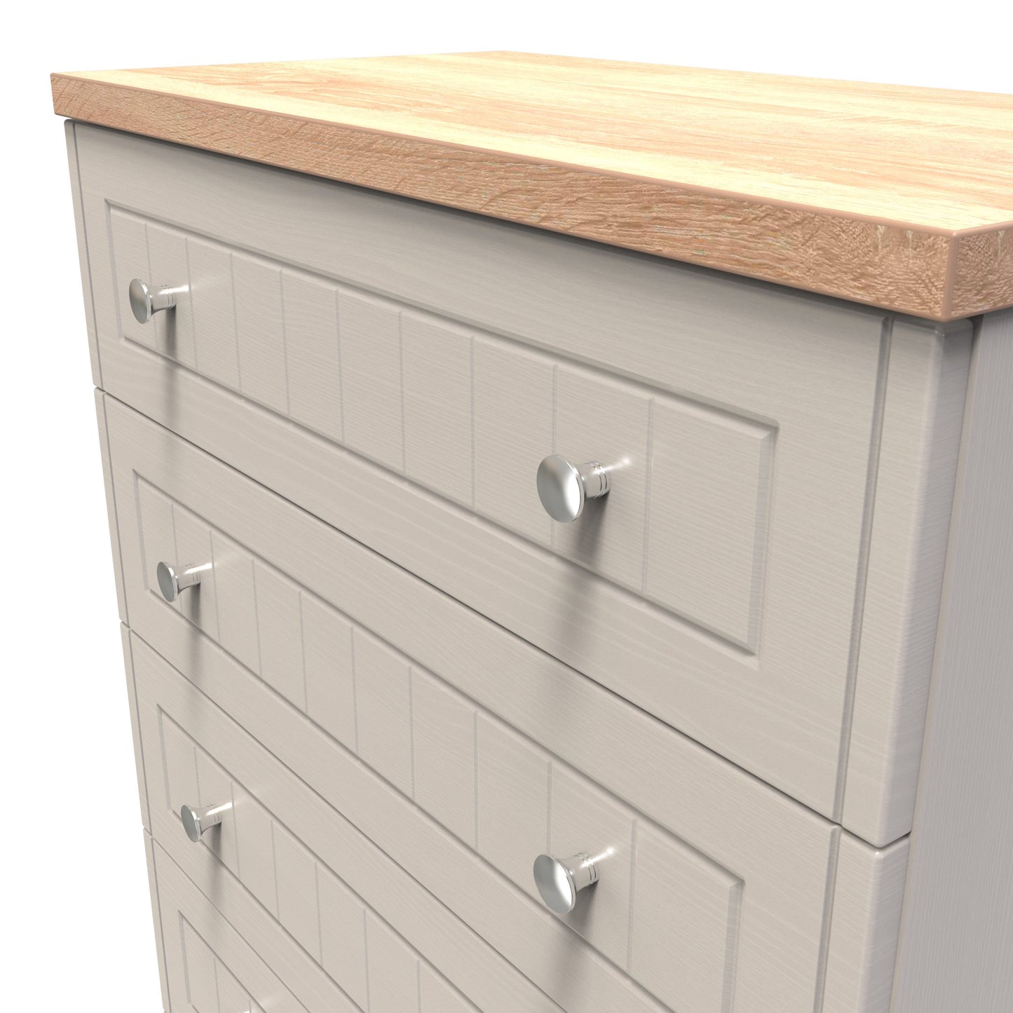 Vienna Tall Chest of Drawers Off-white & Light Oak 5 Drawers 74cm