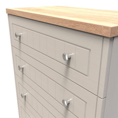 Vienna Tall Chest of Drawers Off-white & Light Oak 5 Drawers 74cm