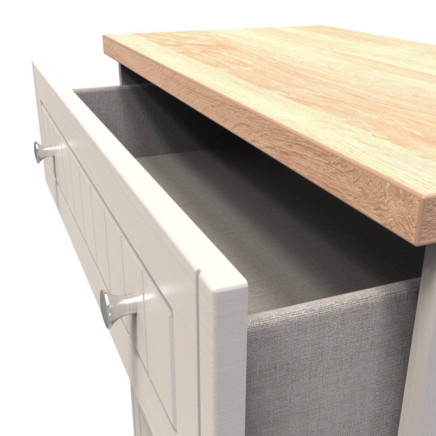 Vienna Tall Chest of Drawers Off-white & Light Oak 5 Drawers 74cm