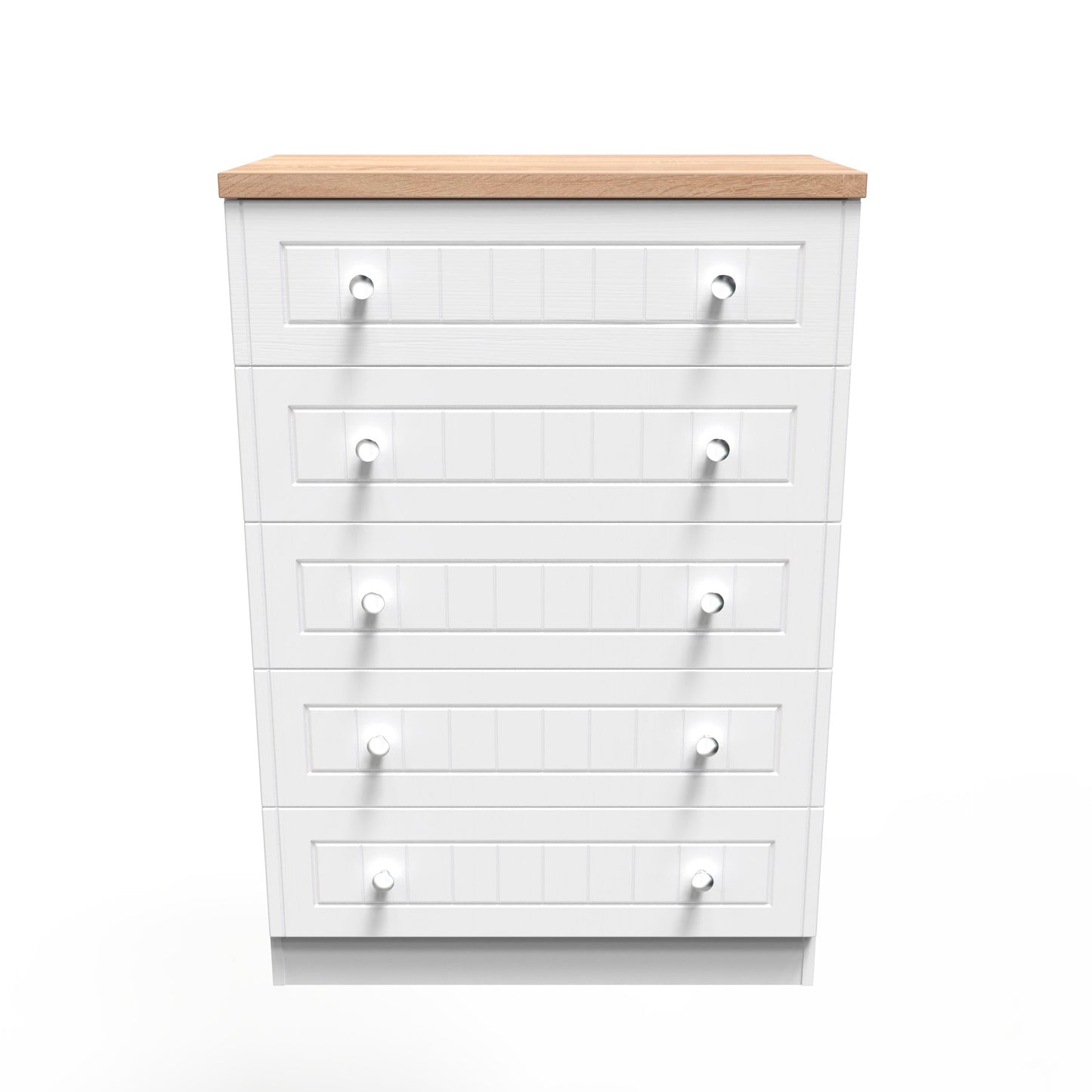 Vienna Tall Chest of Drawers White & Light Oak 5 Drawers 74cm