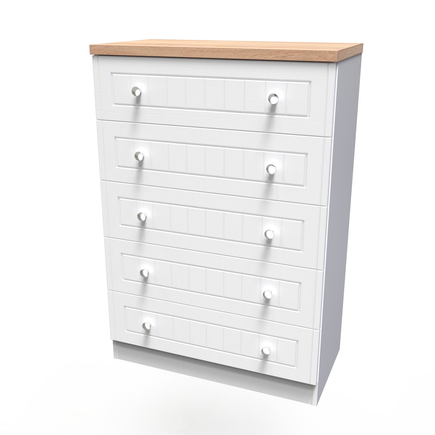 Vienna Tall Chest of Drawers White & Light Oak 5 Drawers 74cm