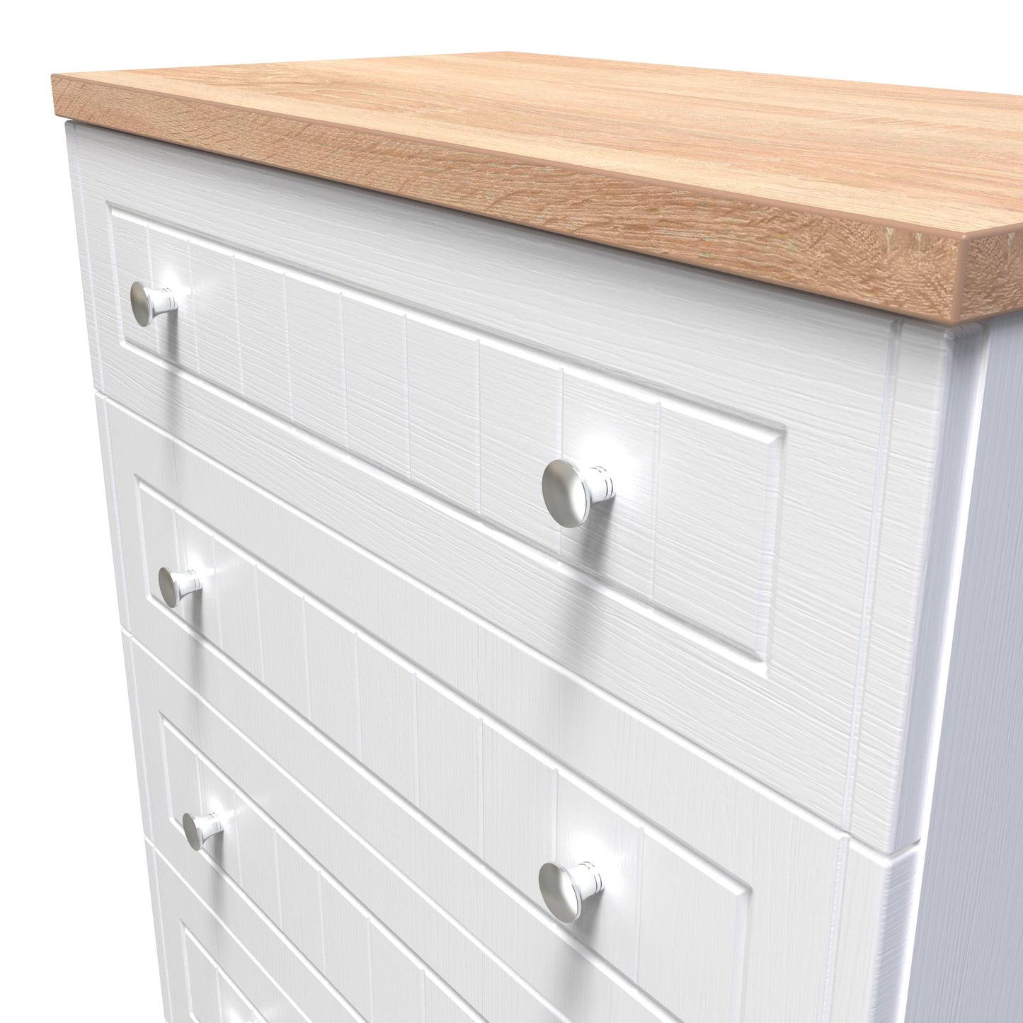 Vienna Tall Chest of Drawers White & Light Oak 5 Drawers 74cm