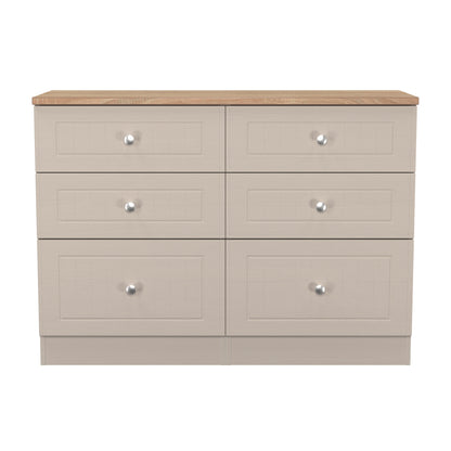 Vienna Large Chest of Drawers Off-white & Light Oak 6 Drawers 110cm